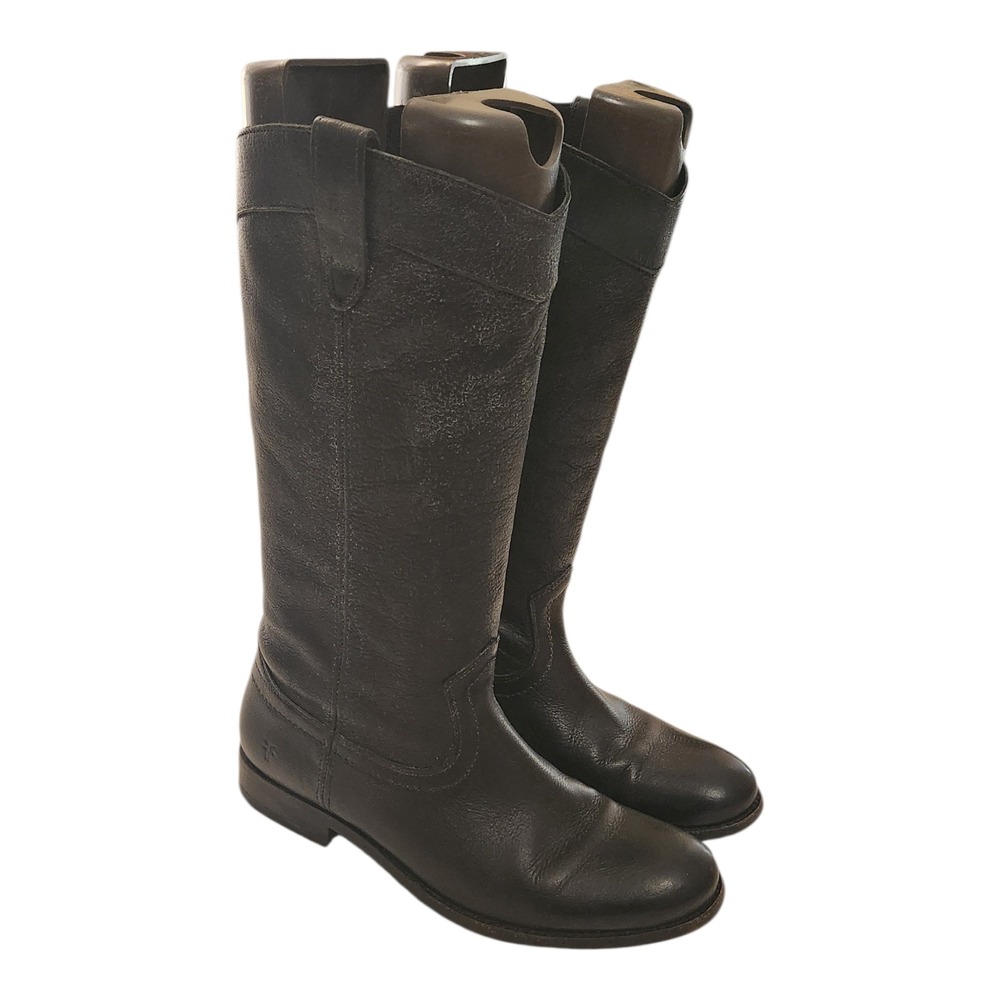 Frye‎ Melissa Button Black Leather Tall Riding Pull On Boots Womens Size 7 B